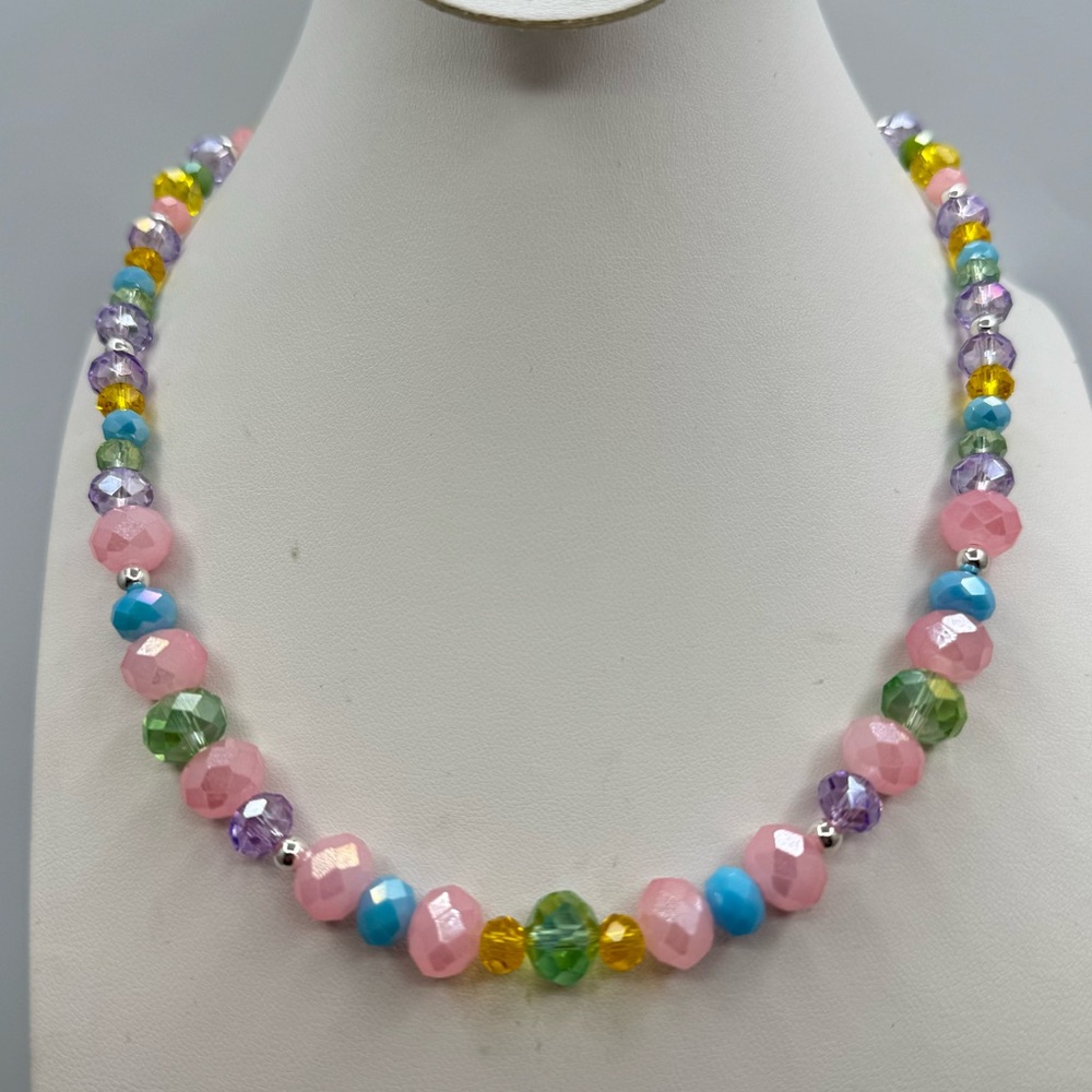 New Pastel Faceted Bead Necklace | Multicolor Crystal Glass | Spring Summer